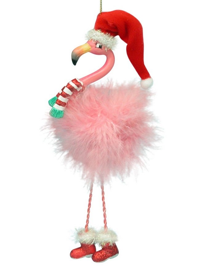 Kurt Adler Pink Flamingo in Santa Hat and Feathers Christmas Holiday Ornament