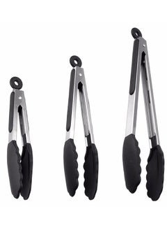 HAWAWA 3 Pack Kitchen Tongs with Silicone Tips, Premium Silicone BPA Free Non-Stick Stainless Steel BBQ Cooking Grilling Locking Food Tongs, 7-Inch 9-Inch & 12-Inch Black  - Image 1