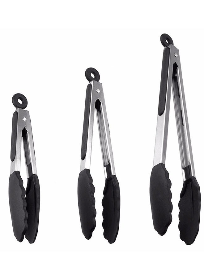 وهاواي 3 Pack Kitchen Tongs with Silicone Tips, Premium Silicone BPA Free Non-Stick Stainless Steel BBQ Cooking Grilling Locking Food Tongs, 7-Inch 9-Inch & 12-Inch Black  - Image 1
