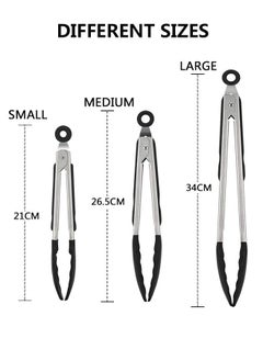 HAWAWA 3 Pack Kitchen Tongs with Silicone Tips, Premium Silicone BPA Free Non-Stick Stainless Steel BBQ Cooking Grilling Locking Food Tongs, 7-Inch 9-Inch & 12-Inch Black  - Image 2