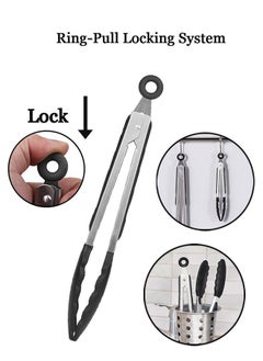 HAWAWA 3 Pack Kitchen Tongs with Silicone Tips, Premium Silicone BPA Free Non-Stick Stainless Steel BBQ Cooking Grilling Locking Food Tongs, 7-Inch 9-Inch & 12-Inch Black  - Image 4