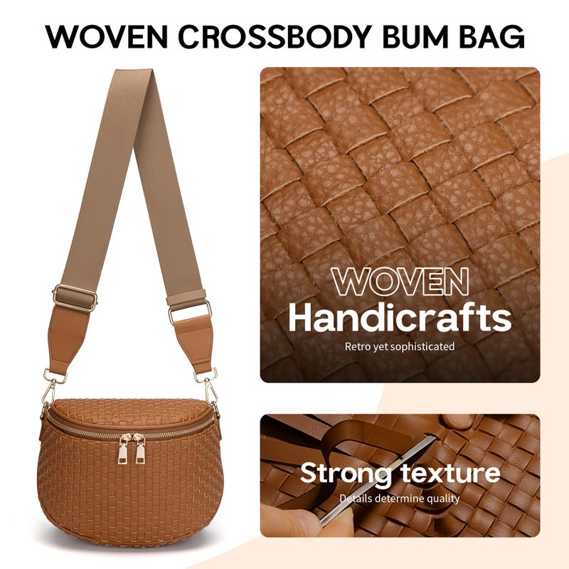 FODOKO Woven Crossbody Bag for Women Woven Leather Bum Bags Checkered Cross body Bags with zipper - Image 3
