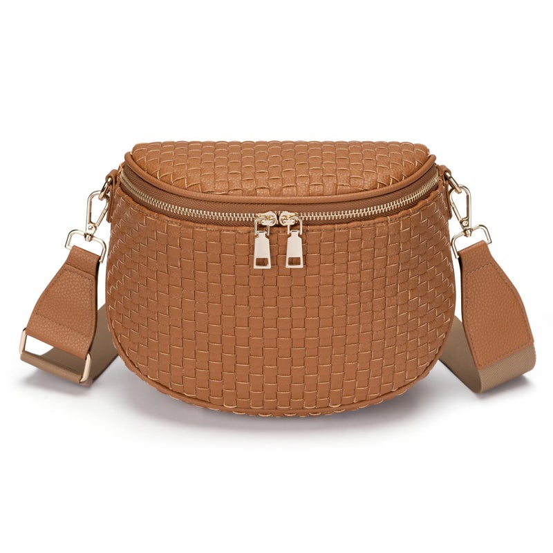 FODOKO Woven Crossbody Bag for Women Woven Leather Bum Bags Checkered Cross body Bags with zipper - Image 1