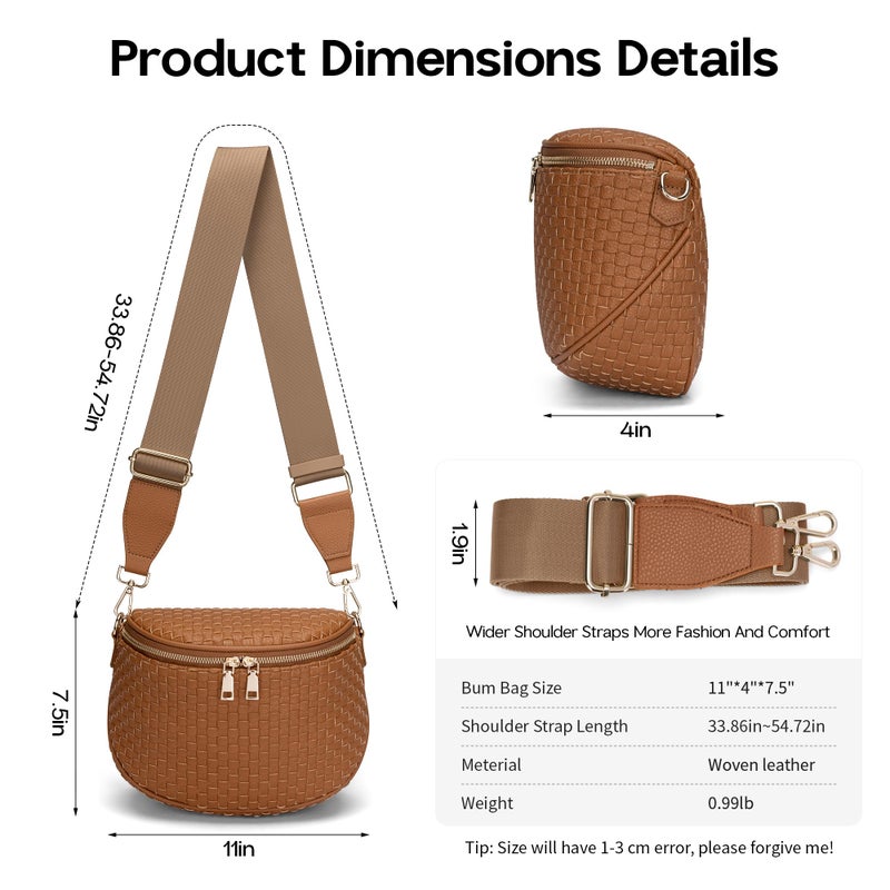 FODOKO Woven Crossbody Bag for Women Woven Leather Bum Bags Checkered Cross body Bags with zipper - Image 4