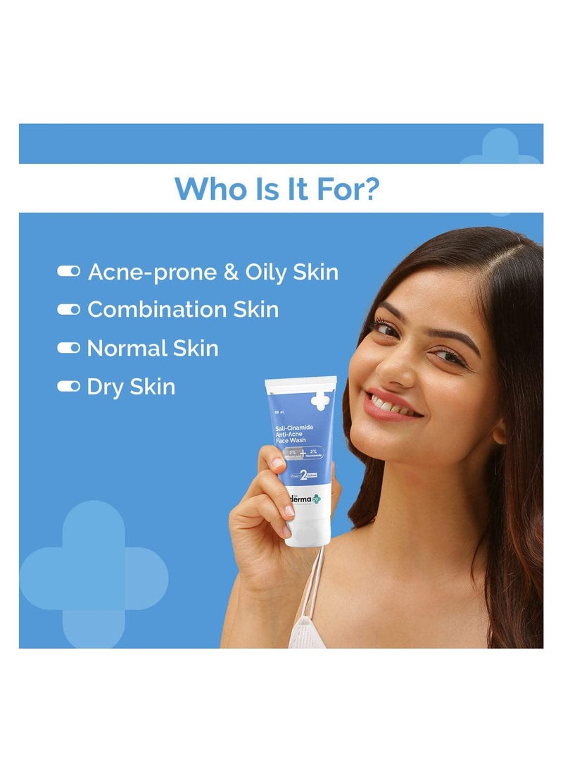 THE derma Co The Derma Co Sali-Cinamide Anti-Acne Face Wash I With 2% Salicylic Acid & 2% Niacinamide I Treats Active Acne & Fades Acne Marks I For Oily & Combination Skin I Power of 2 Actives - 80ml  - Image 4