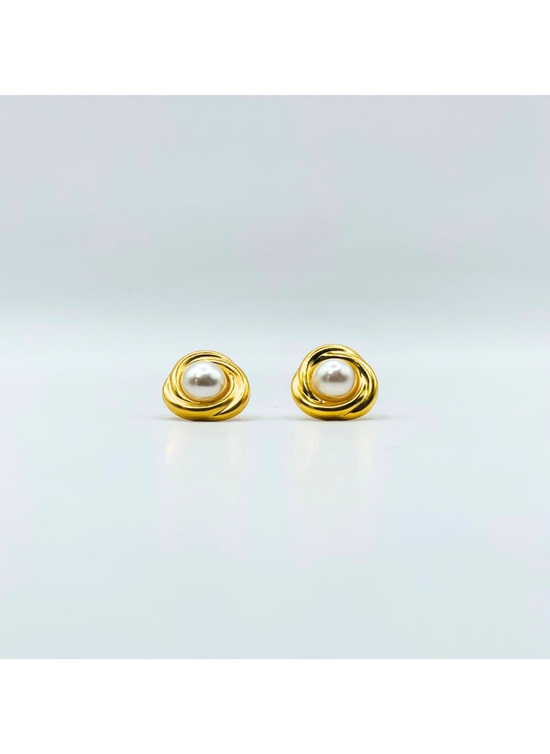 Earss Round Pearl With Gold | Stainless Steel | 18K Gold Plated  - Image 1