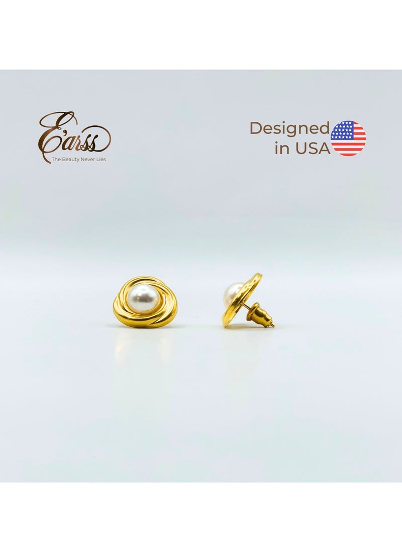 Earss Round Pearl With Gold | Stainless Steel | 18K Gold Plated  - Image 2