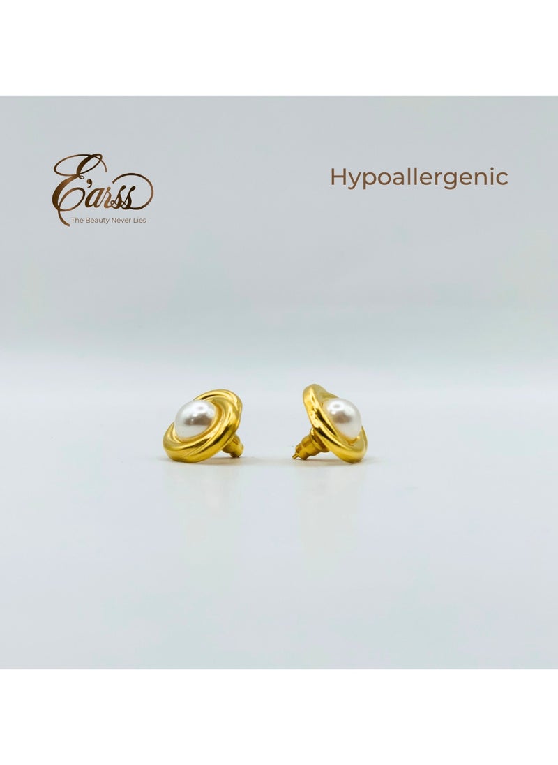 Earss Round Pearl With Gold | Stainless Steel | 18K Gold Plated  - Image 3