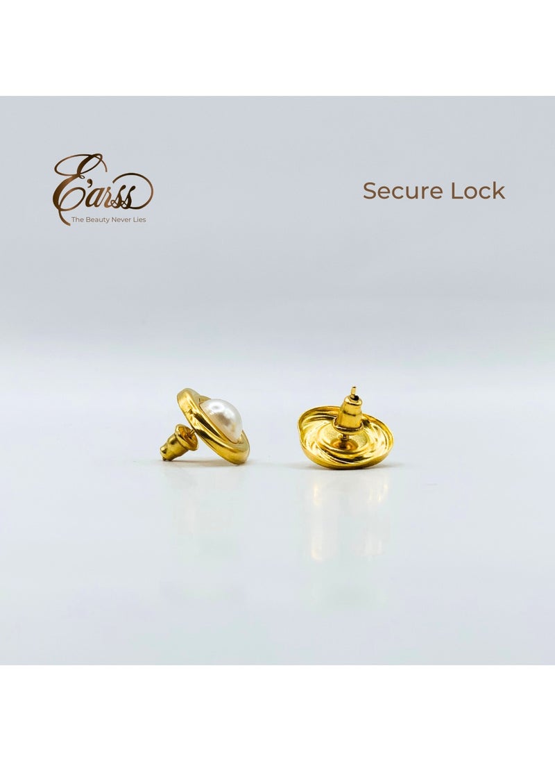 Earss Round Pearl With Gold | Stainless Steel | 18K Gold Plated  - Image 5
