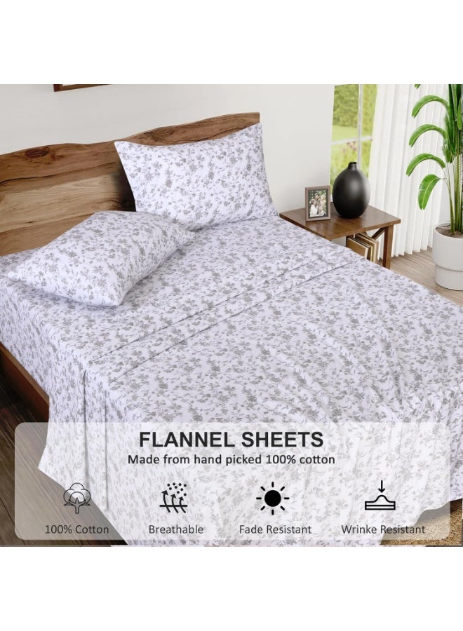 RUVANTI Flannel Sheets Full Size - 100% Cotton Double Brushed Bed Sheets Set, Deep Pockets 16 Inches, All Seasons Breathable & Extra Soft Full Sheets, Warm & Cozy, 4 Piece, Vintage Flora - Image 5
