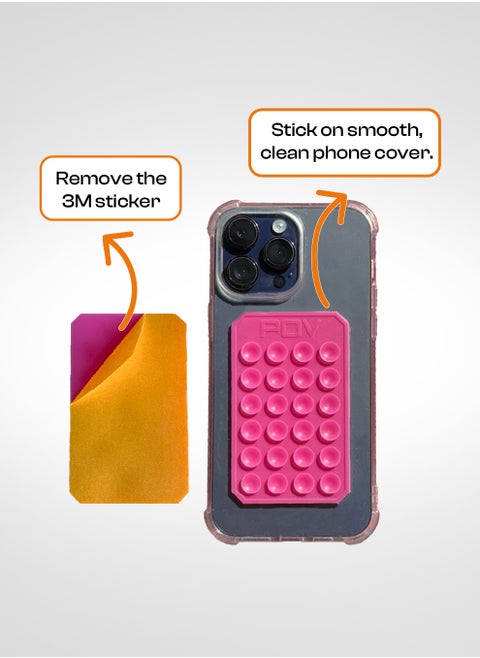 The  Glassy – Phone Grip Sticker for Mirrors & Glass | Sticky Holder Your Phone to Record Videos & Take Selfies - Hot Pink