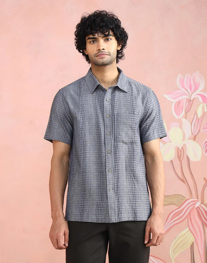 فاب انديا Grey Cotton Bush Shirt