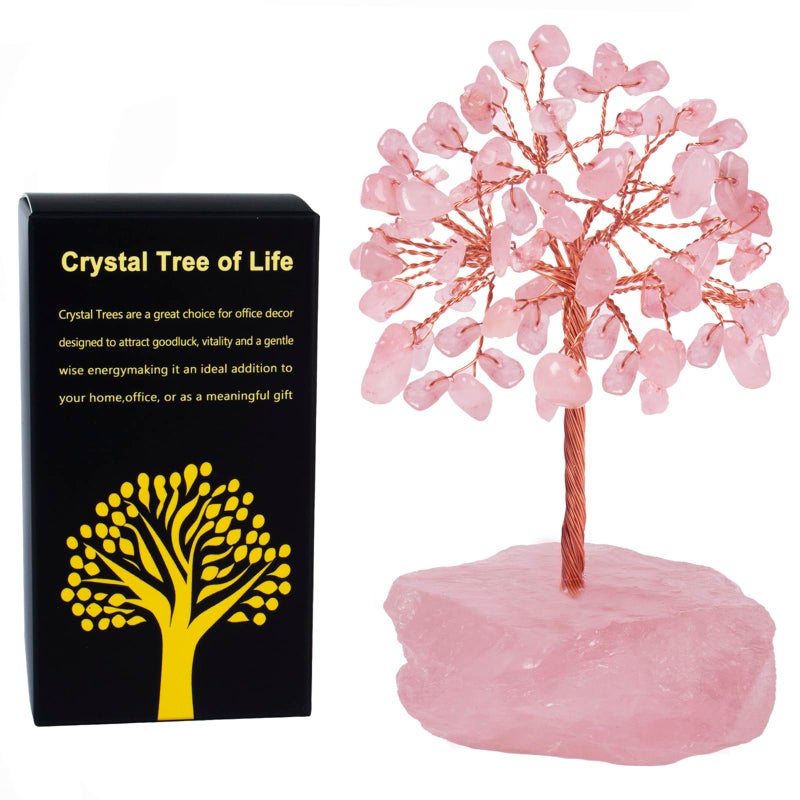 Ytbeoxk Rose Quartz Healing Crystal Treeï¼ŒNatural Reiki Life Stone Base Copper Wire Tree Decorï¼Œ Feng Shui Spiritual Energy for Pink Home Office Desk ï¼Œ Ideal Meditation Gift for Women Men - Image 1