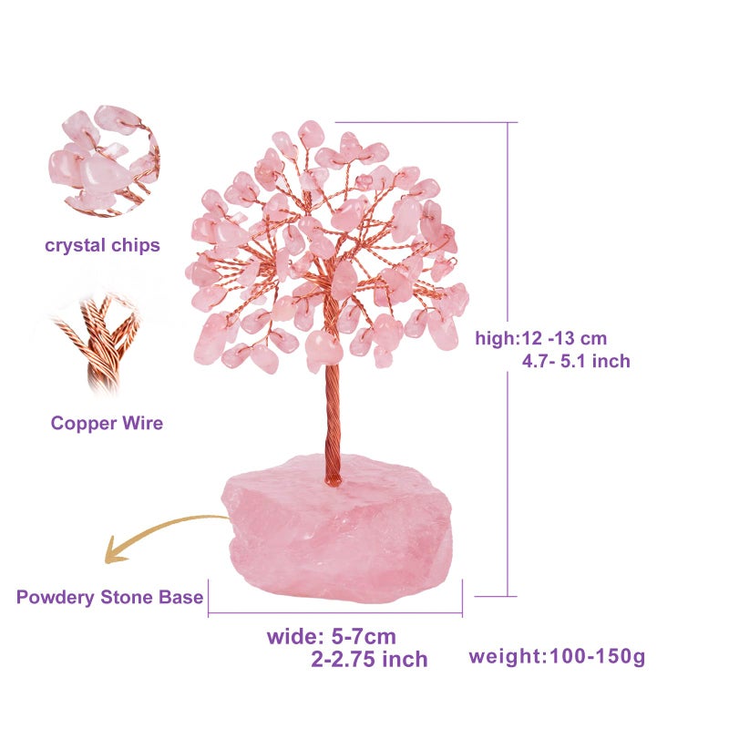 Ytbeoxk Rose Quartz Healing Crystal Treeï¼ŒNatural Reiki Life Stone Base Copper Wire Tree Decorï¼Œ Feng Shui Spiritual Energy for Pink Home Office Desk ï¼Œ Ideal Meditation Gift for Women Men - Image 3