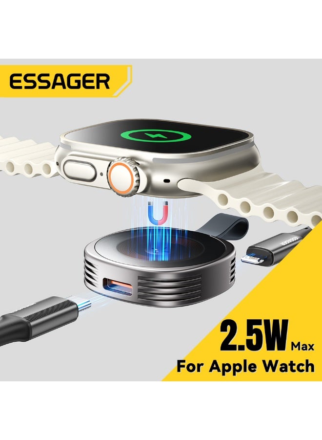 ESSAGER Magnetic Wireless Charger for Apple Watch, Dual L+C Ports Cableless Charging Dock, Snap to Charge Portable Adapter, Compatible with iWatch 2-9/SE/Ultra Series - Image 1