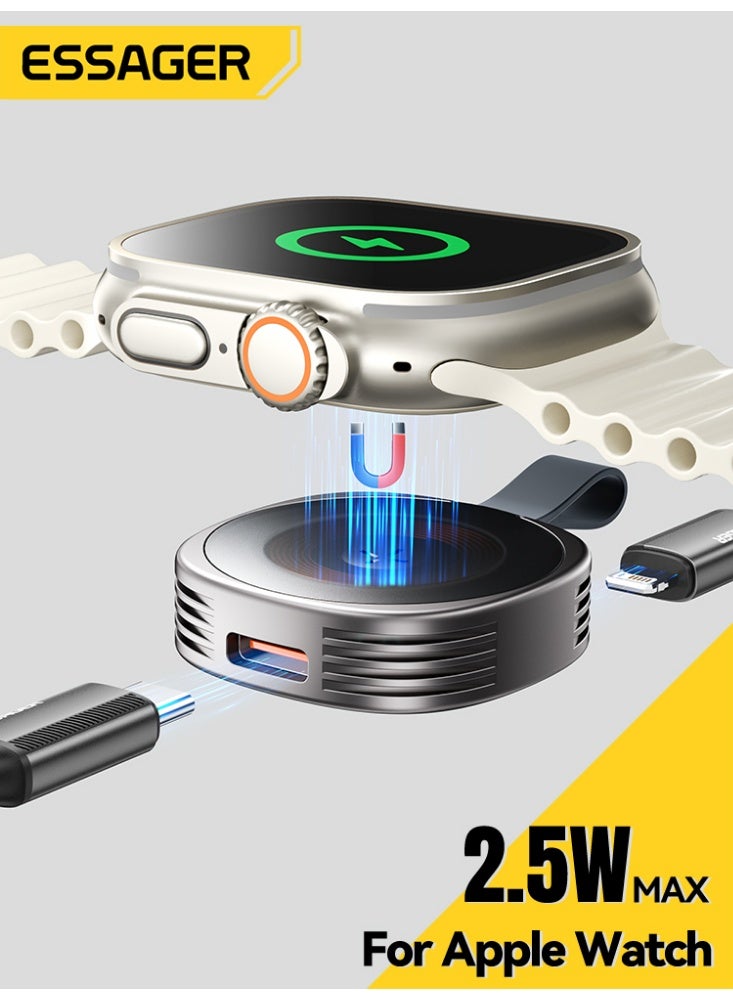 ESSAGER Magnetic Wireless Charger for Apple Watch, Dual L+C Ports Cableless Charging Dock, Snap to Charge Portable Adapter, Compatible with iWatch 2-9/SE/Ultra Series - Image 1