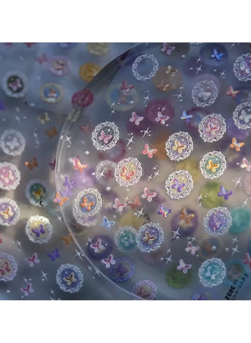 Goolsky Dreamy Colorful Butterfly Star Round Frame Stamp Lace Love Heart Embossed Reliefs Self Adhesive Nail Art Stickers Manicure Decal - Image 1