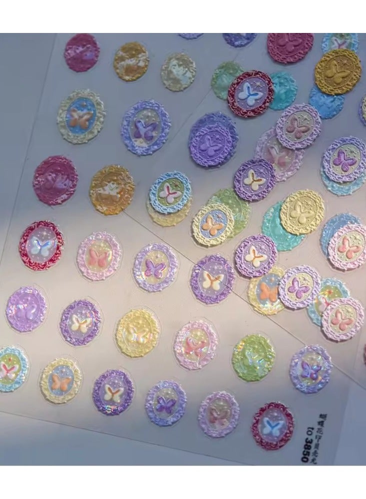 Goolsky Dreamy Colorful Butterfly Star Round Frame Stamp Lace Love Heart Embossed Reliefs Self Adhesive Nail Art Stickers Manicure Decal - Image 4