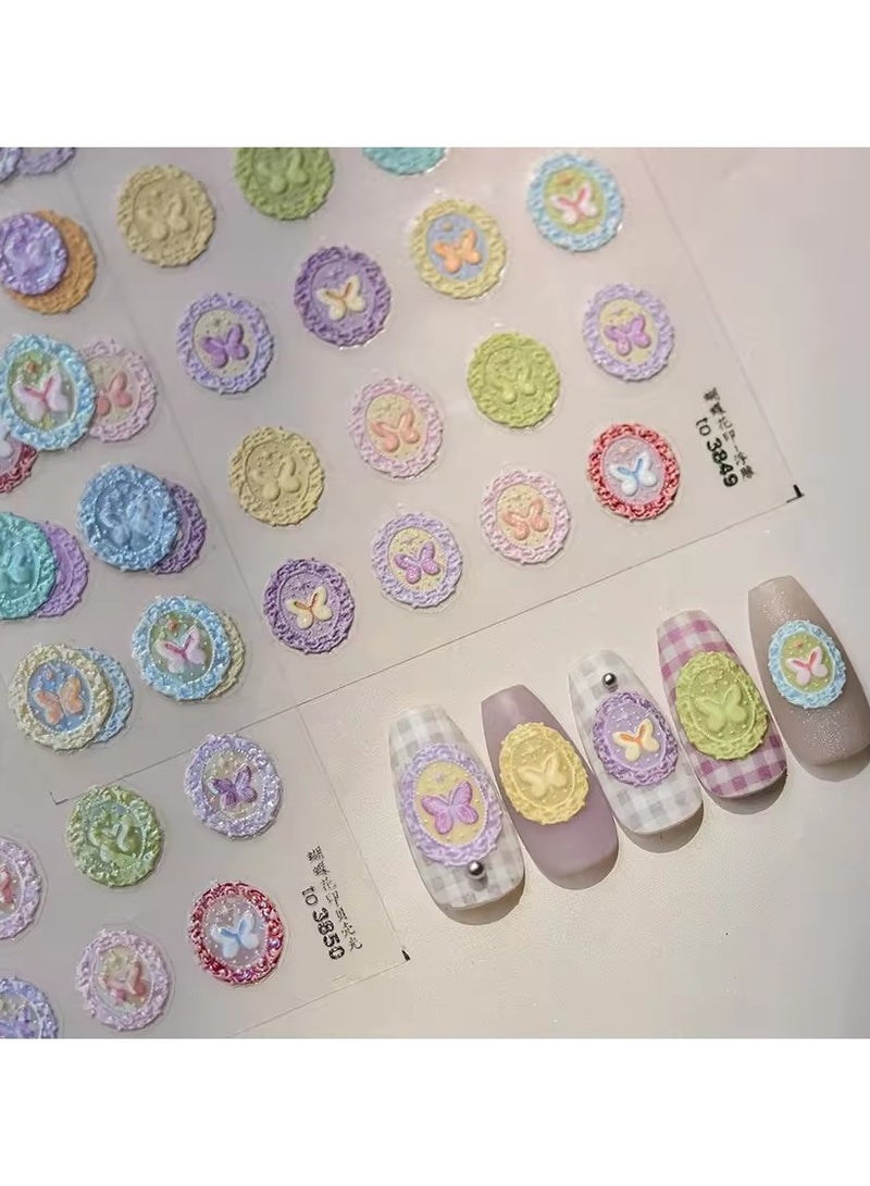 Goolsky Dreamy Colorful Butterfly Star Round Frame Stamp Lace Love Heart Embossed Reliefs Self Adhesive Nail Art Stickers Manicure Decal - Image 5
