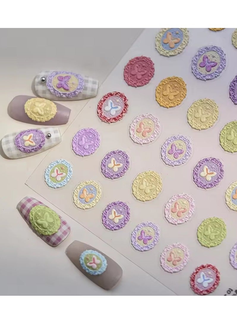 Goolsky Dreamy Colorful Butterfly Star Round Frame Stamp Lace Love Heart Embossed Reliefs Self Adhesive Nail Art Stickers Manicure Decal - Image 2