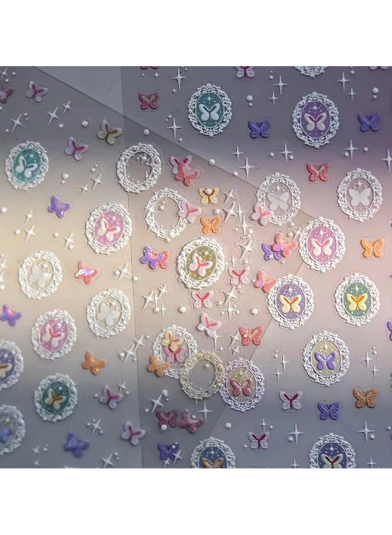 Goolsky Dreamy Colorful Butterfly Star Round Frame Stamp Lace Love Heart Embossed Reliefs Self Adhesive Nail Art Stickers Manicure Decal - Image 3