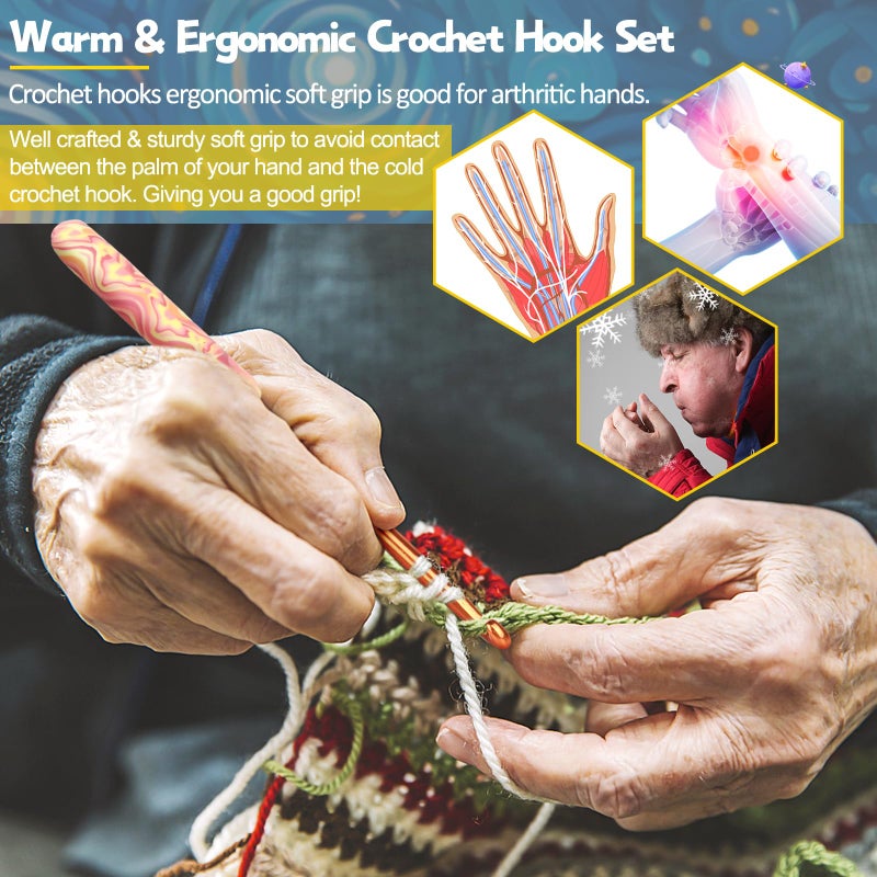 Coopay Warm Crochet Hooks Comfort Grip, Pretty Starry Night Art Handle Crochet Set for Beginners, Longer Aluminum Shaft Crochet Hook Set 2.0mm-6.0mm, Smooth Crochet Needles Set for Crochet Yarn - Image 2