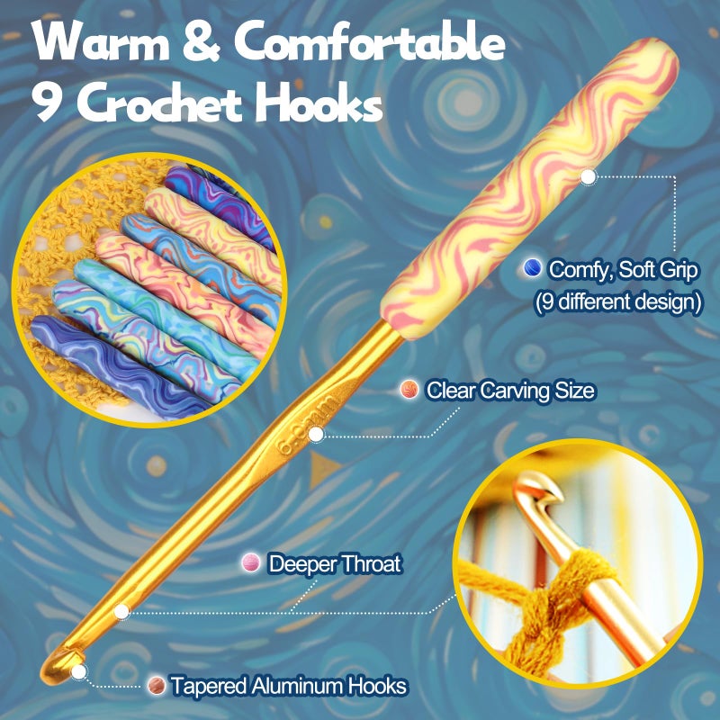 Coopay Warm Crochet Hooks Comfort Grip, Pretty Starry Night Art Handle Crochet Set for Beginners, Longer Aluminum Shaft Crochet Hook Set 2.0mm-6.0mm, Smooth Crochet Needles Set for Crochet Yarn - Image 3