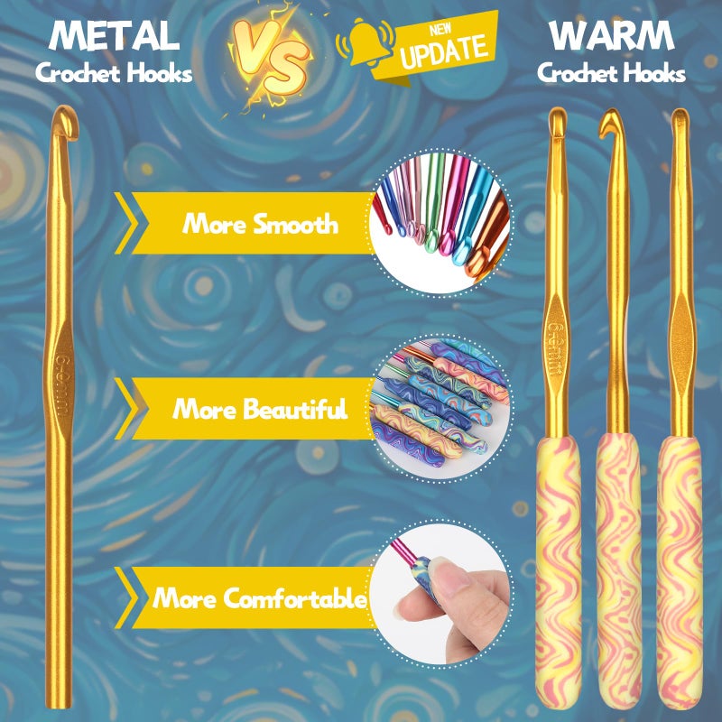 Coopay Warm Crochet Hooks Comfort Grip, Pretty Starry Night Art Handle Crochet Set for Beginners, Longer Aluminum Shaft Crochet Hook Set 2.0mm-6.0mm, Smooth Crochet Needles Set for Crochet Yarn - Image 4