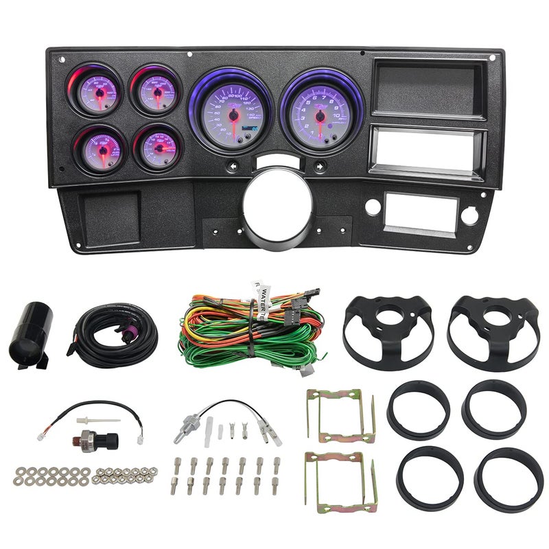 GlowShift 6Gauge Cluster Package Compatible with Chevy C10 19731987 White 7 Color Speedometer Tach Oil Pressure Water Coolant Temp Fuel Level Volt Gauges Direct Fit Dashboard Panel Pod