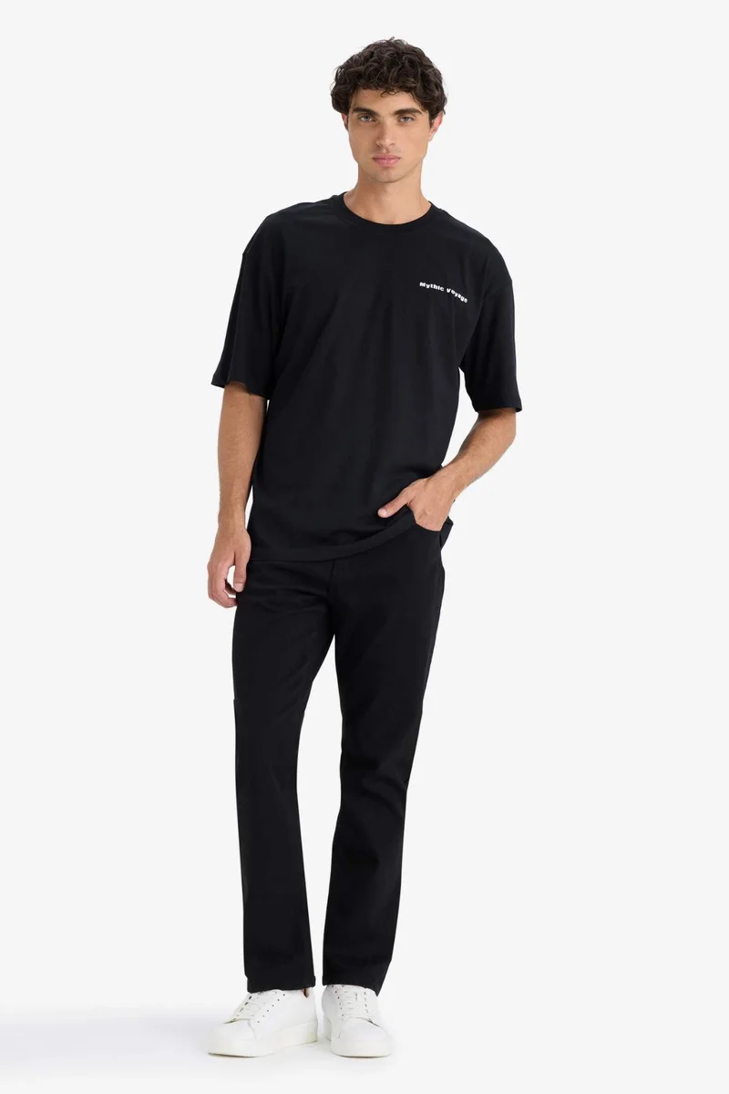 ديفاكتو Cotton Boxy Fit Crew Neck Back Printed T-Shirt