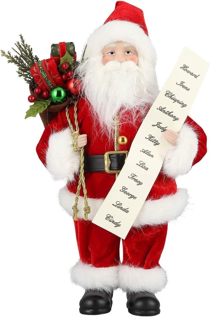 Deluxe Father Christmas Santa Claus Standing Figure With Gift Bag and Lists 12 Inch Xmas Ornament Home Decoration Christmas Figure