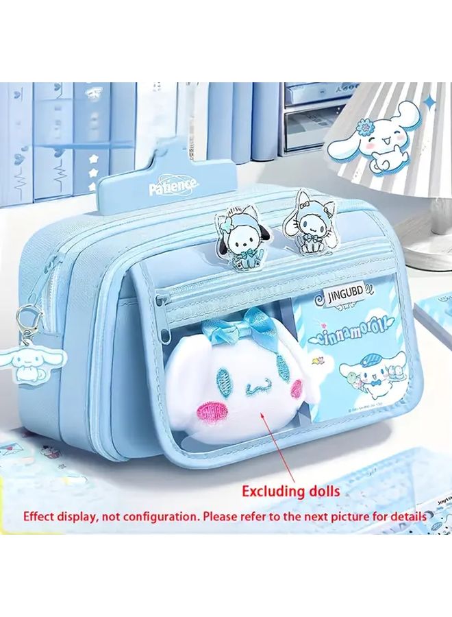 Cinnamoroll Large Capacity Transparent Pencil Case Pastel Blue School Office Organizer - Image 2