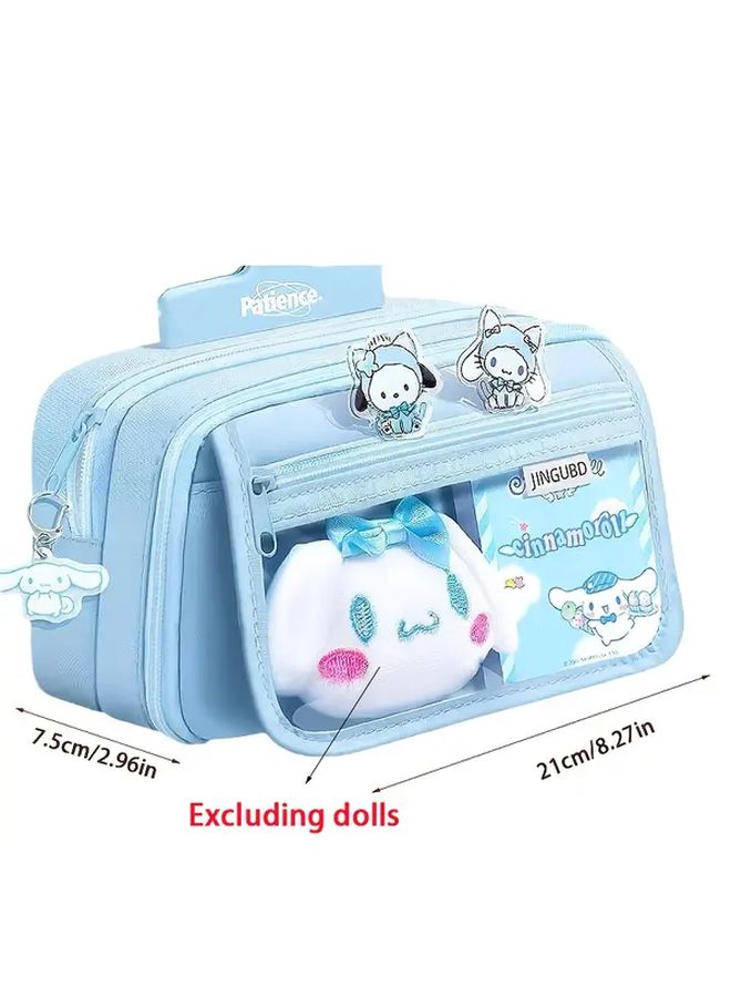 Cinnamoroll Large Capacity Transparent Pencil Case Pastel Blue School Office Organizer - Image 3