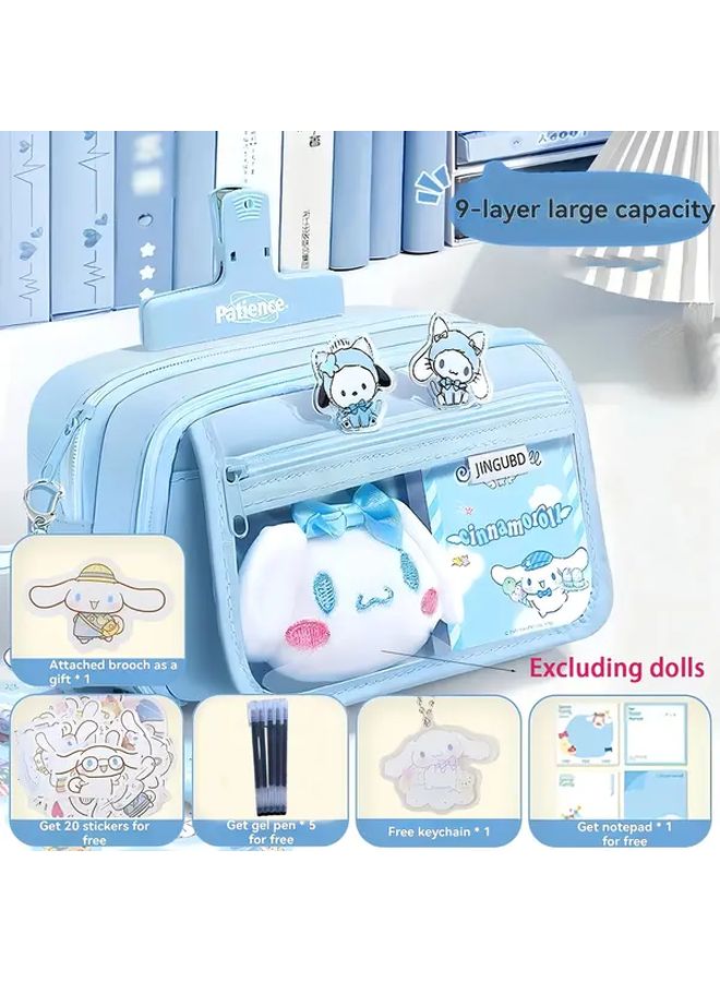 Cinnamoroll Large Capacity Transparent Pencil Case Pastel Blue School Office Organizer - Image 5