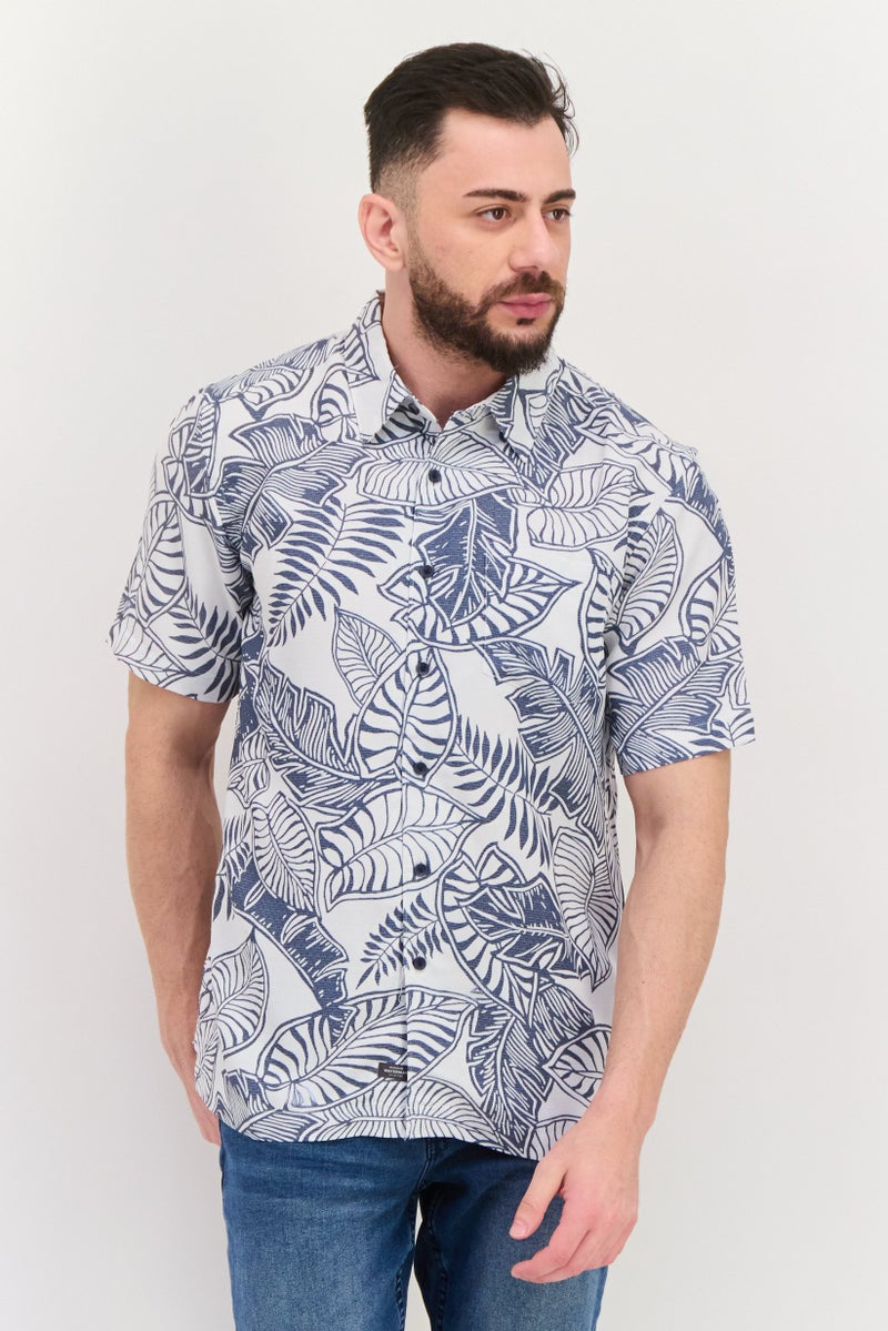 QUIKSILVER Men Regular Fit Allover Print Short Sleeve Casual Shirt, White - Image 1