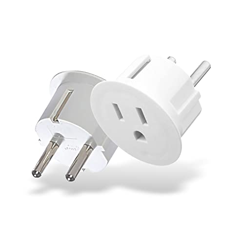 OREI American USA To European plug adapter – Type E/F schuko plug adapter - Use in Germany, France, & more - CE Certified – For Mobile, Laptop & Camera Chargers - 2 Pack - Image 1