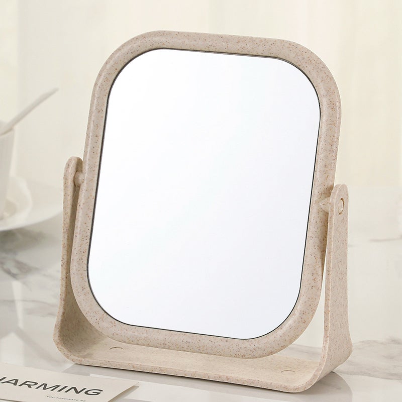 Hd Double-Sided Makeup Mirror Desktop Wheat Straw Colorful Dressing Mirror Folding Portable Large Square Princess Mirror - Image 1
