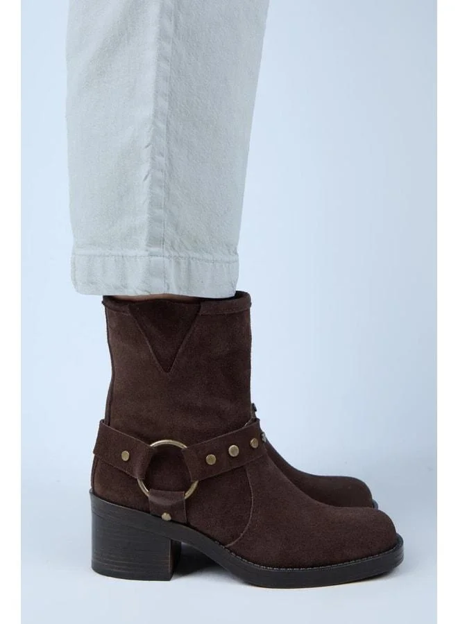 (Lukka) Women's Real Leather Biker Toe Boot – Coffee.