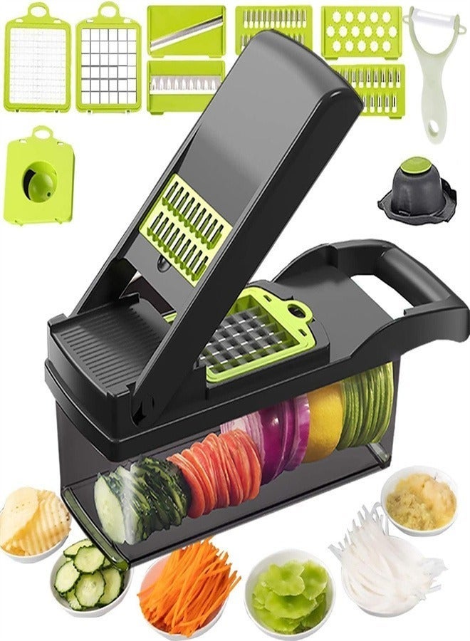 Bukela 12 in 1 Slicer, Heavy Duty Potato, Onion, Food, Vegetable Chopper with Vegetable Peeler, Hand Guard and Container - Image 1