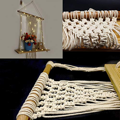 VAH Macrame Knotting Wall Hanging 1 Layer Wall Shelf with LED Light - Image 5
