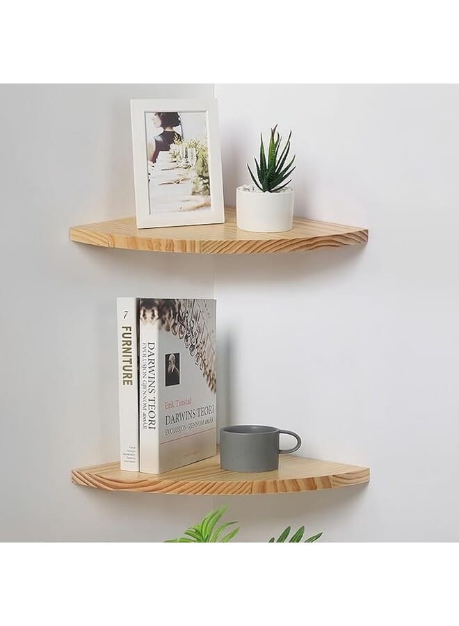 Home Gallery Set Of 2 Natural Wooden Corner Shelves 20x20 cm - Image 1