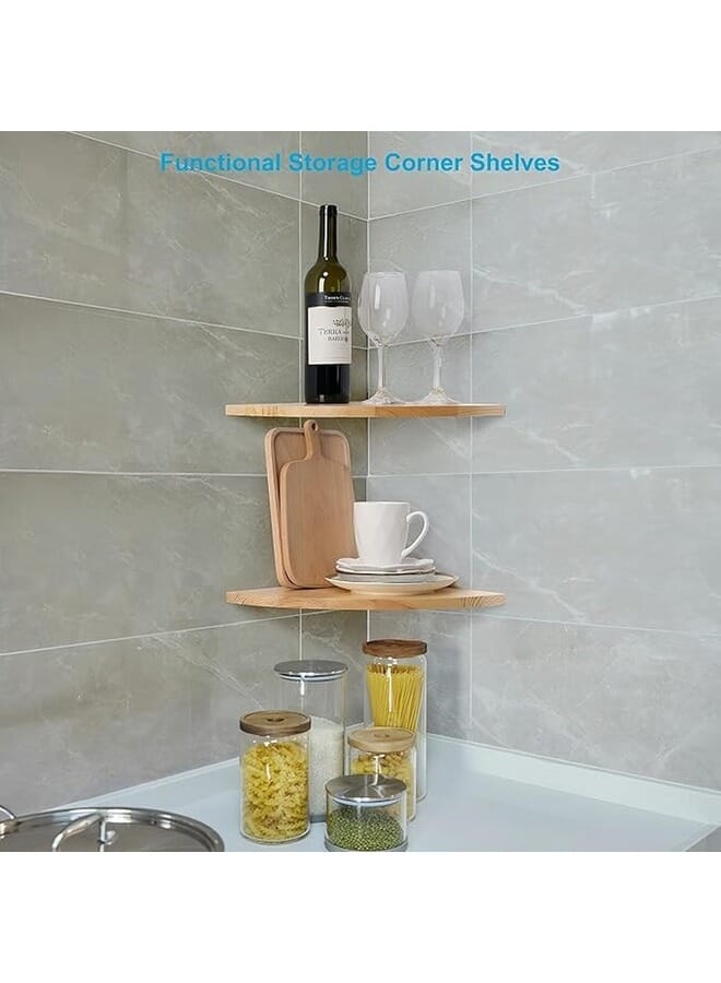 Home Gallery Set Of 2 Natural Wooden Corner Shelves 20x20 cm - Image 3