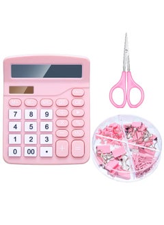 Generic Pink Office Essentials Set: Handheld Desk Calculator, Stainless Steel Scissors, and Assorted Pink Binder Sets for School and Home Offices (3-Piece Set)  - Image 1