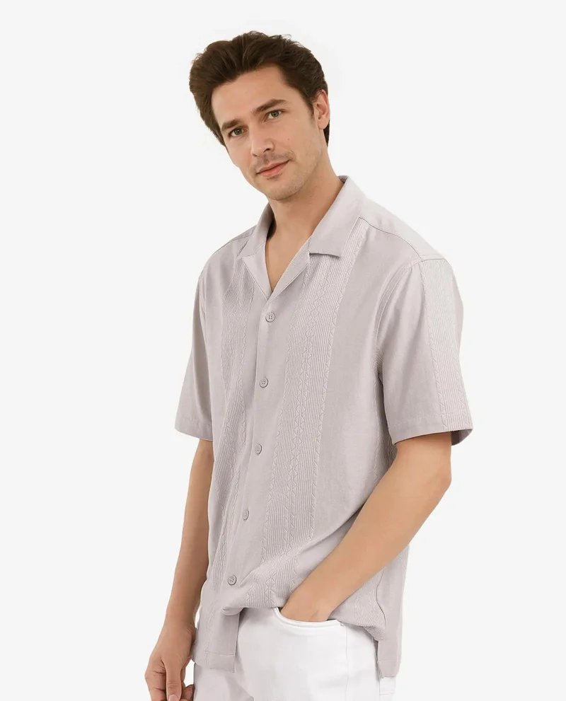 Rare Rabbit Men's Cuban Collar Boxy Fit Shirt