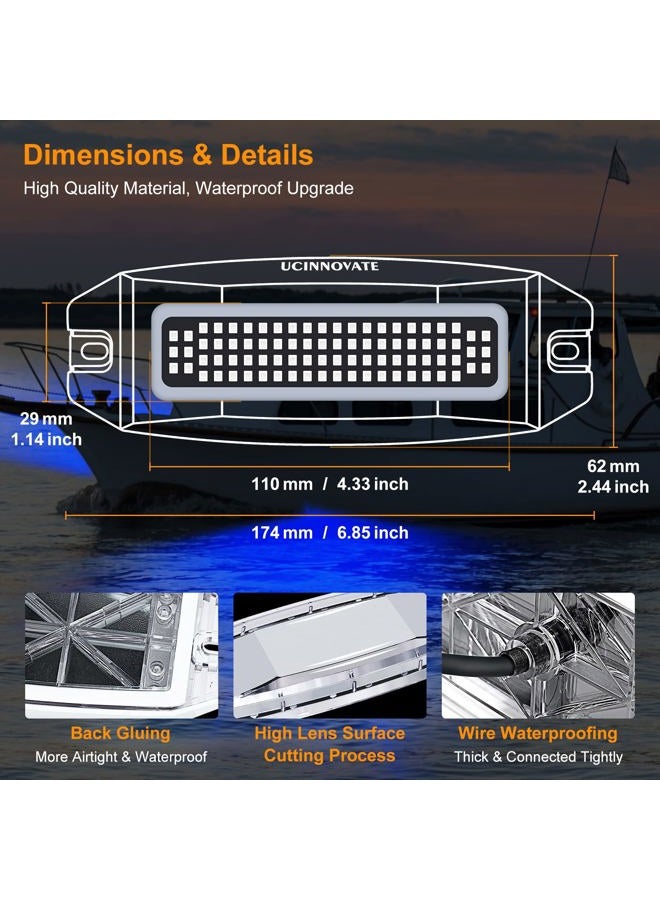 UCINNOVATE 2X 6.9” Marine LED Boat Light, 3000LM 84LED Waterproof Transom Lights, Underwater Light for Yachts, Boats, Sailboat, Pontoon, Transom, Boat Deck Light Stern Lights (Blue, 12-36V, IP68) - Image 3