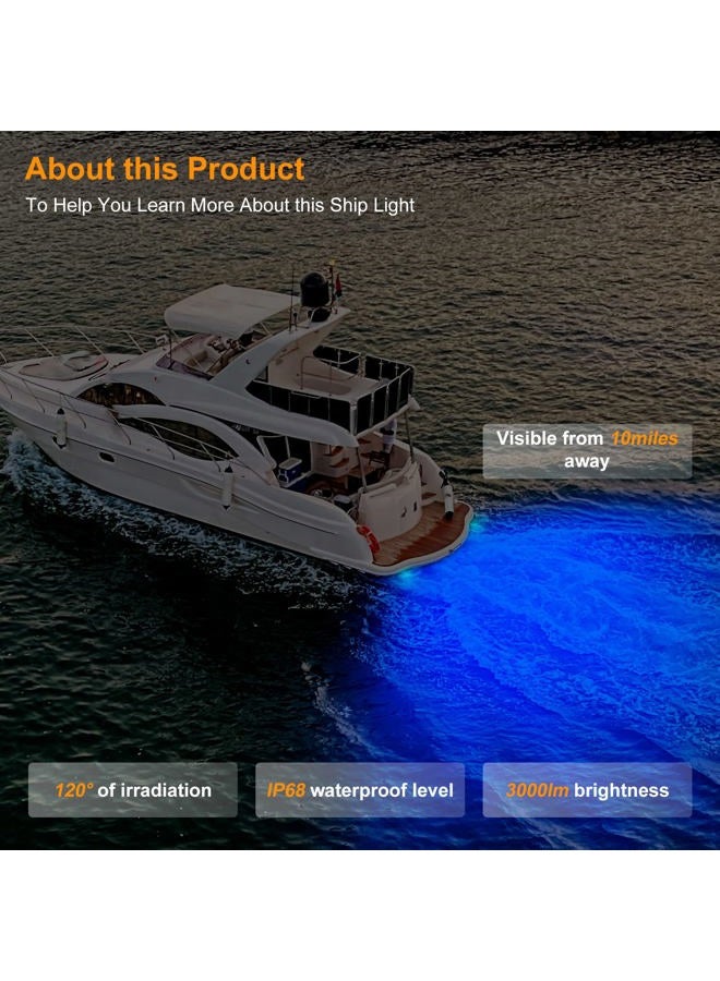 UCINNOVATE 2X 6.9” Marine LED Boat Light, 3000LM 84LED Waterproof Transom Lights, Underwater Light for Yachts, Boats, Sailboat, Pontoon, Transom, Boat Deck Light Stern Lights (Blue, 12-36V, IP68) - Image 4