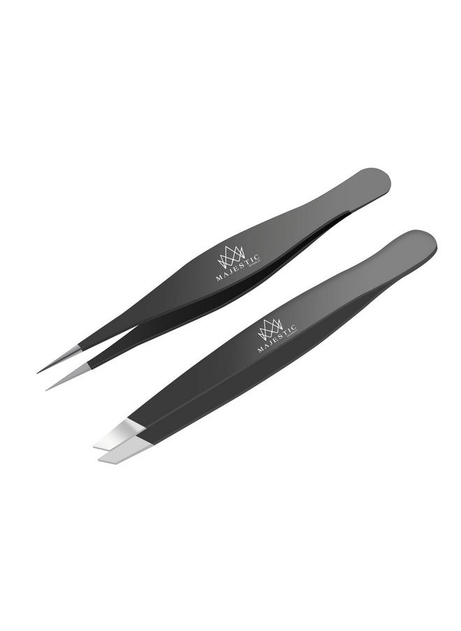 Majestic Bombay - Ajestic Bombay Fine Point + Slant Tweezers For Women And Men Splinter Ticks Facial Brow And Ingrown Hair Removalsharp Needle Nose Surgical Tweezers Precision Best Tweezers For Chin Hair - Image 1