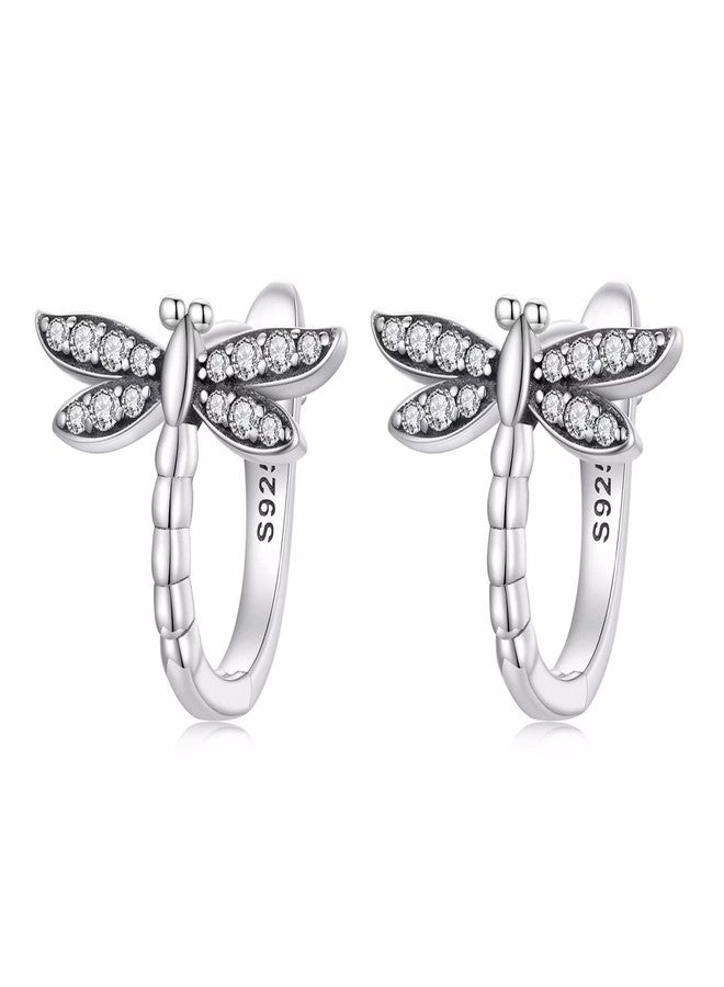 Qings Dragonfly Small Hoop Earrings for Women, S925 Sterling Silver Hypoallergenic Huggie Earrings Cute Animal Cubic Zirconia Hoop Earrings Jewelry Gifts for Women - Image 1