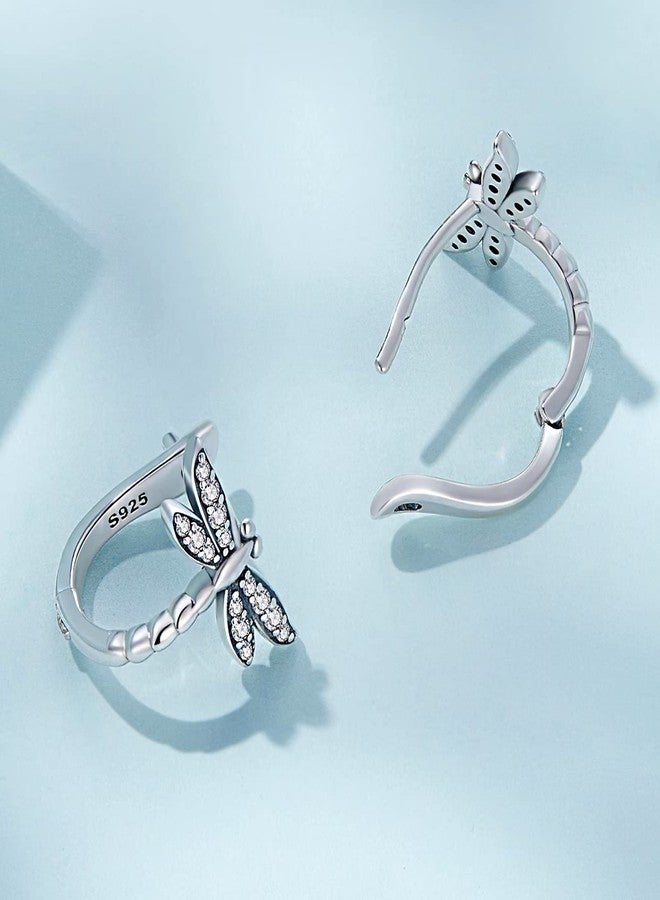 Qings Dragonfly Small Hoop Earrings for Women, S925 Sterling Silver Hypoallergenic Huggie Earrings Cute Animal Cubic Zirconia Hoop Earrings Jewelry Gifts for Women - Image 4