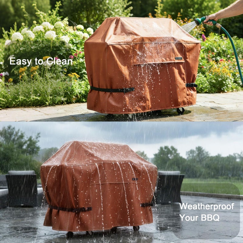 NettyPro BBQ Grill Cover 56 inch Heavy Duty Waterproof Outdoor 2-3 Burners Gas Grill Cover for Outside Weber, Char-Broil, Brinkmann, Nexgrill Barbecue, Brown - Image 3